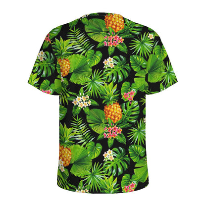 Black Hawaiian Pineapple Pattern Print Men's Sports T-Shirt