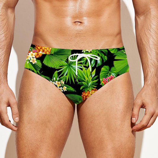 Black Hawaiian Pineapple Pattern Print Men's Swim Briefs