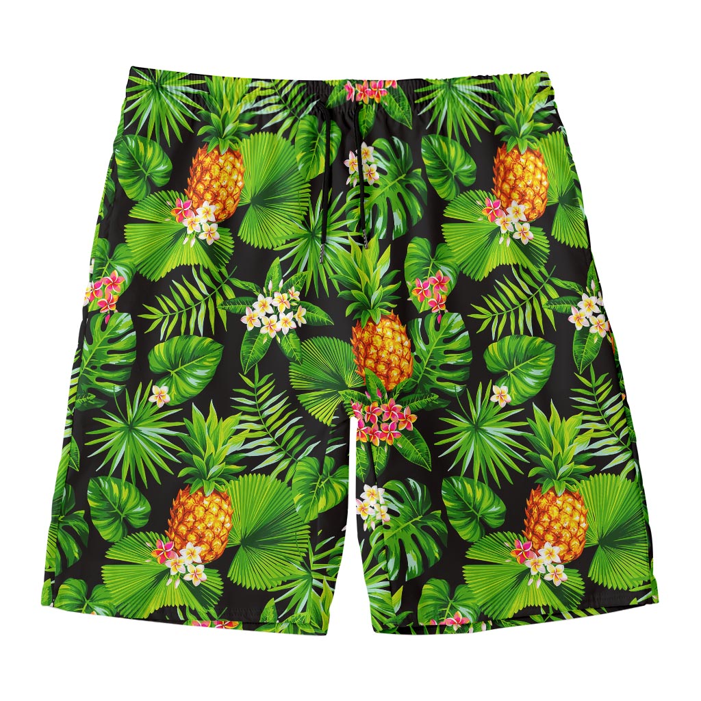 Black Hawaiian Pineapple Pattern Print Men's Swim Trunks