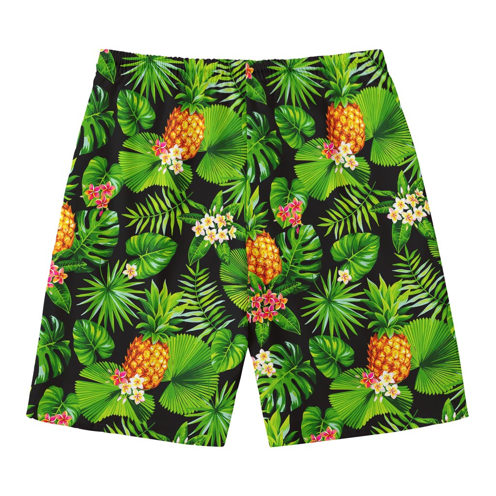 Black Hawaiian Pineapple Pattern Print Men's Swim Trunks