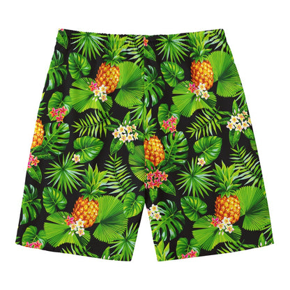 Black Hawaiian Pineapple Pattern Print Men's Swim Trunks