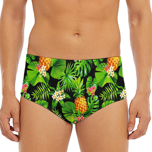 Black Hawaiian Pineapple Pattern Print Men's Triangle Swim Briefs