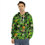 Black Hawaiian Pineapple Pattern Print Men's Velvet Pullover Hoodie