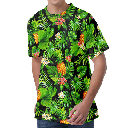 Black Hawaiian Pineapple Pattern Print Men's Velvet T-Shirt