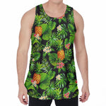 Black Hawaiian Pineapple Pattern Print Men's Velvet Tank Top