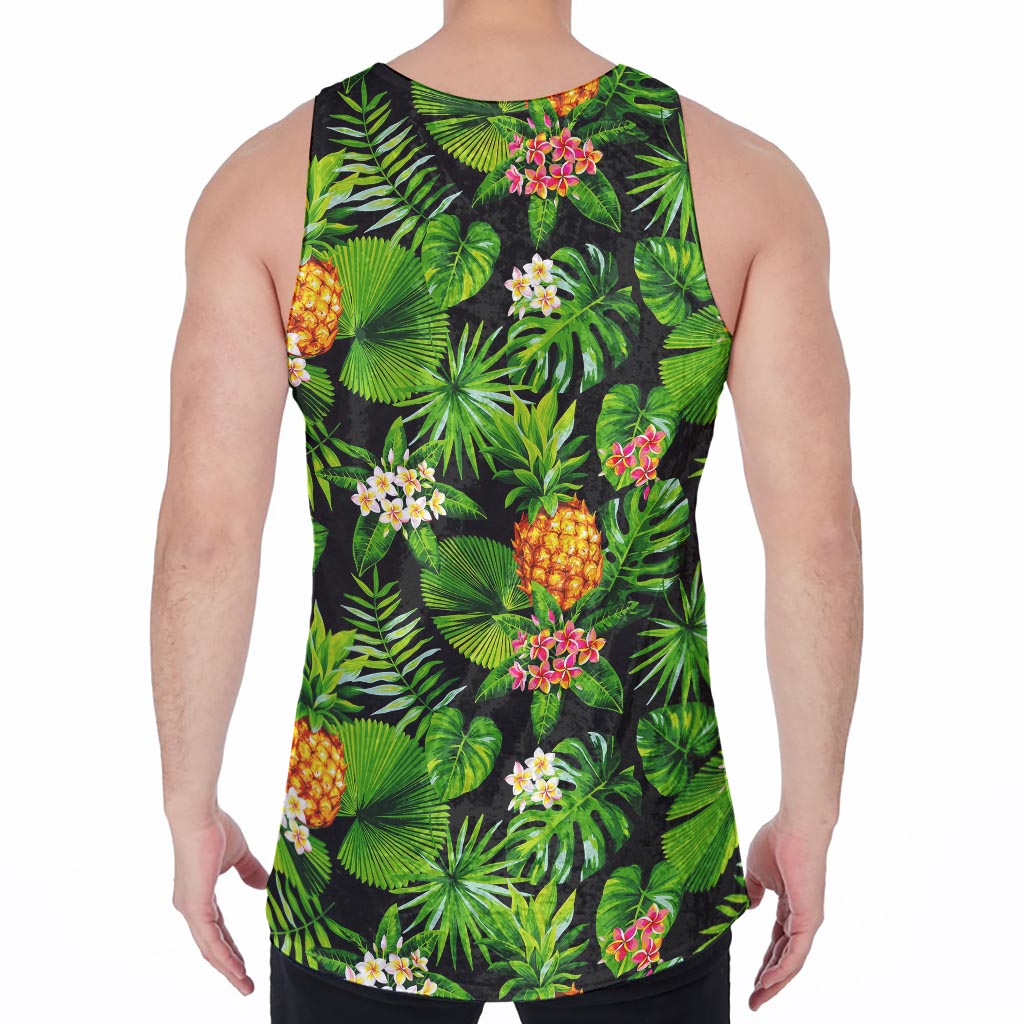 Black Hawaiian Pineapple Pattern Print Men's Velvet Tank Top