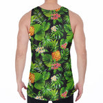 Black Hawaiian Pineapple Pattern Print Men's Velvet Tank Top