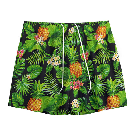 Black Hawaiian Pineapple Pattern Print Mesh Shorts