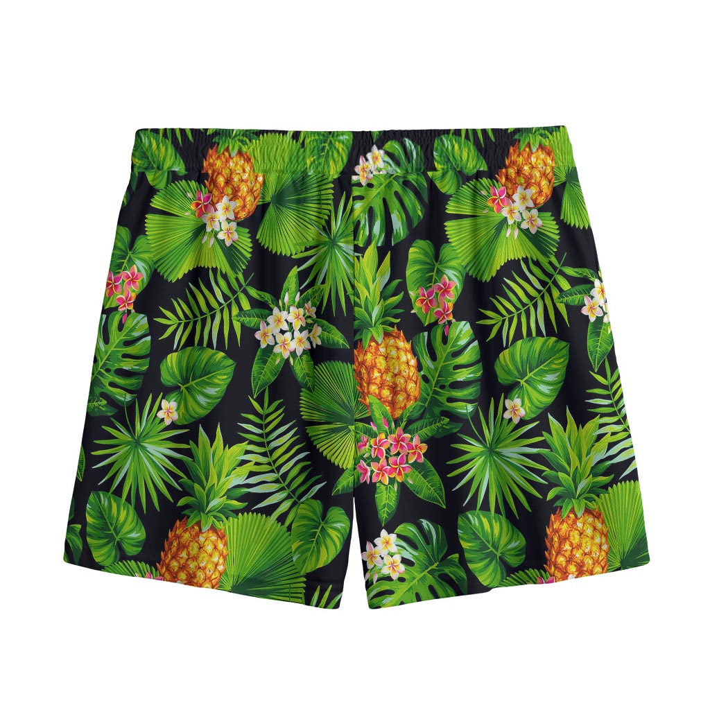 Black Hawaiian Pineapple Pattern Print Mesh Shorts