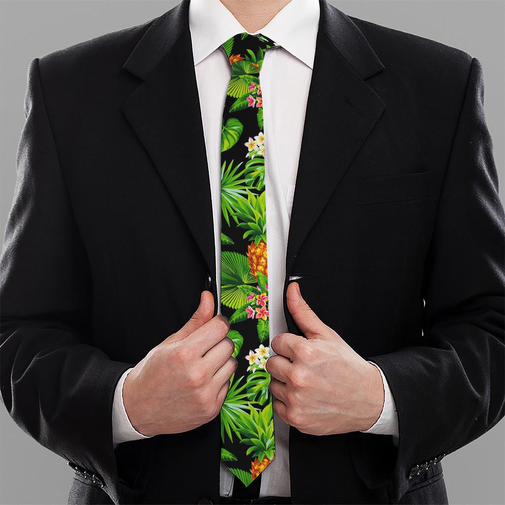 Black Hawaiian Pineapple Pattern Print Necktie