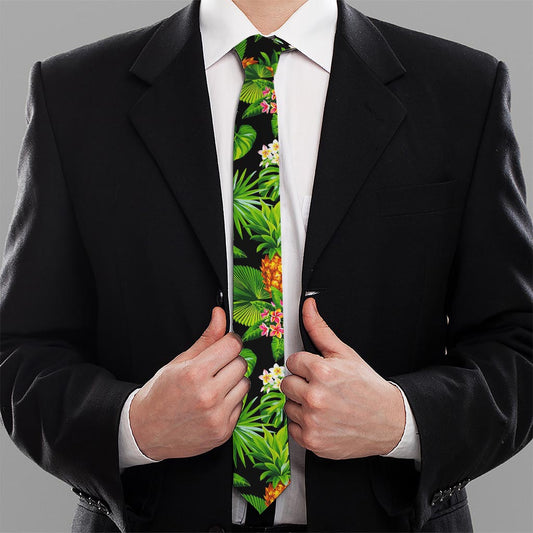 Black Hawaiian Pineapple Pattern Print Necktie