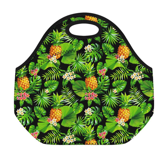 Black Hawaiian Pineapple Pattern Print Neoprene Lunch Bag