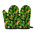 Black Hawaiian Pineapple Pattern Print Oven Mitts