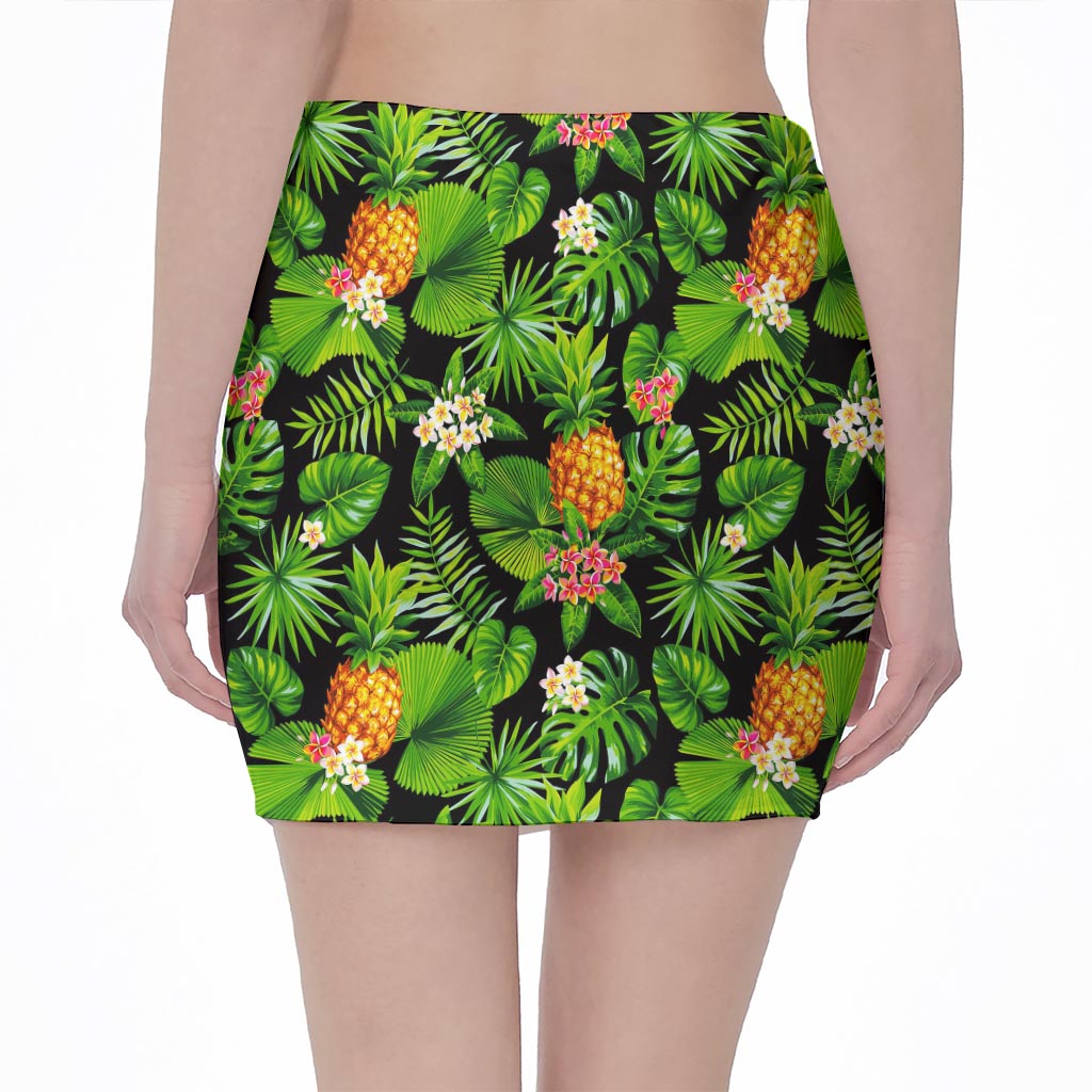 Black Hawaiian Pineapple Pattern Print Pencil Mini Skirt