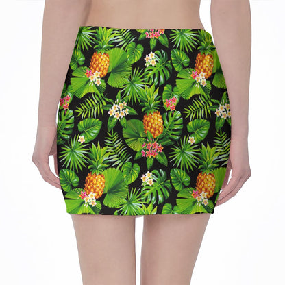 Black Hawaiian Pineapple Pattern Print Pencil Mini Skirt
