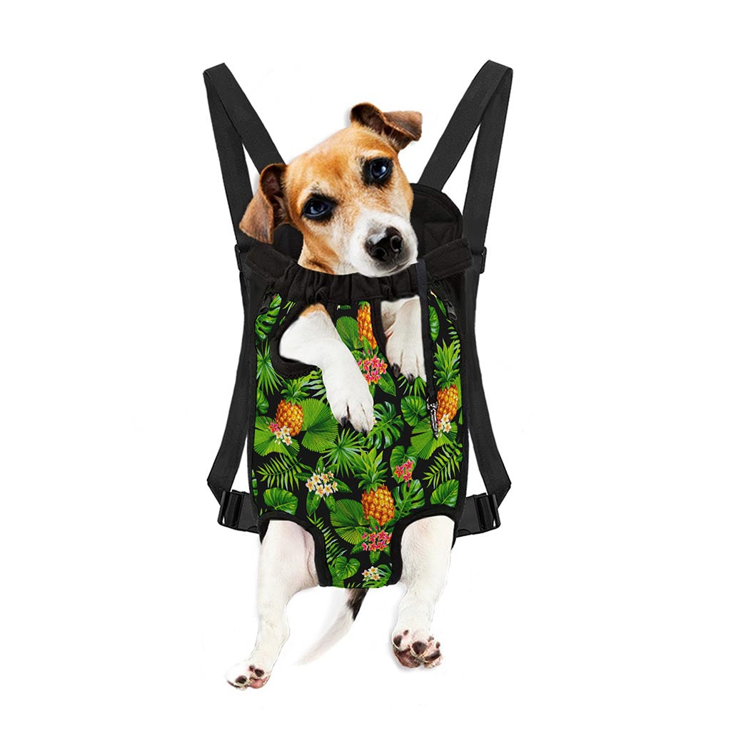 Black Hawaiian Pineapple Pattern Print Pet Carrier Backpack