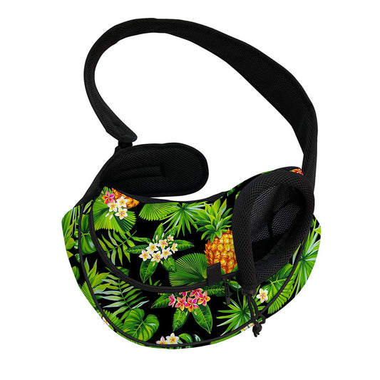 Black Hawaiian Pineapple Pattern Print Pet Sling Carrier