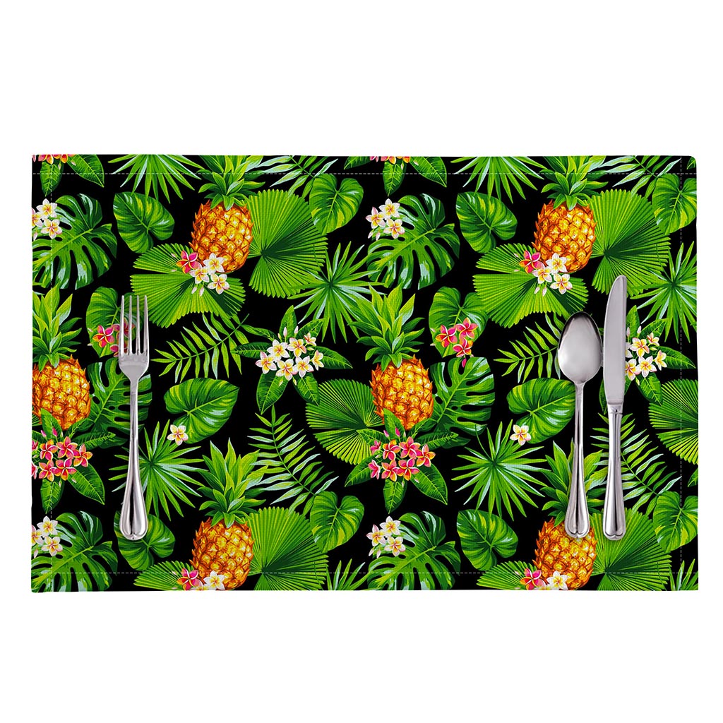 Black Hawaiian Pineapple Pattern Print Placemat