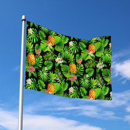Black Hawaiian Pineapple Pattern Print Polyester Flag