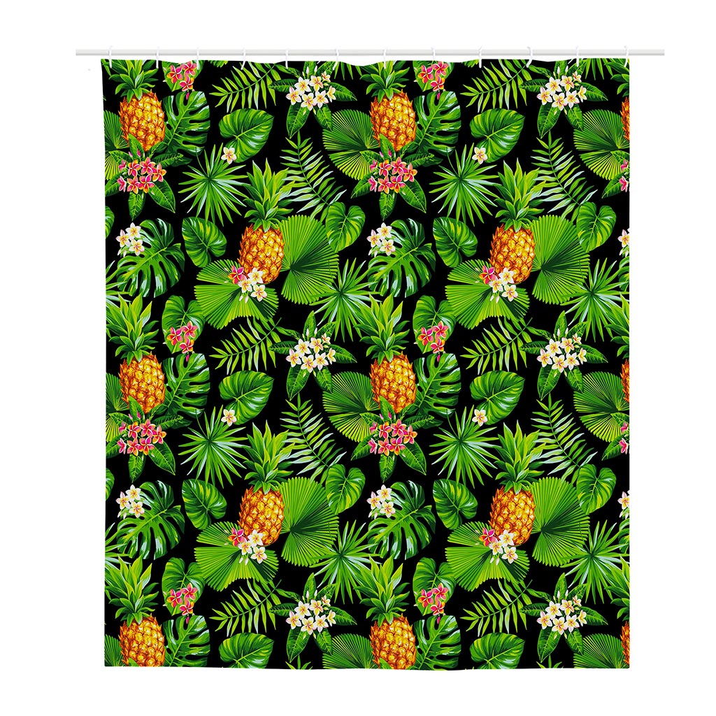 Black Hawaiian Pineapple Pattern Print Polyester Shower Curtain