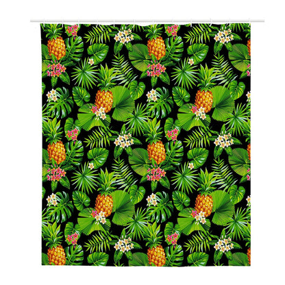 Black Hawaiian Pineapple Pattern Print Polyester Shower Curtain