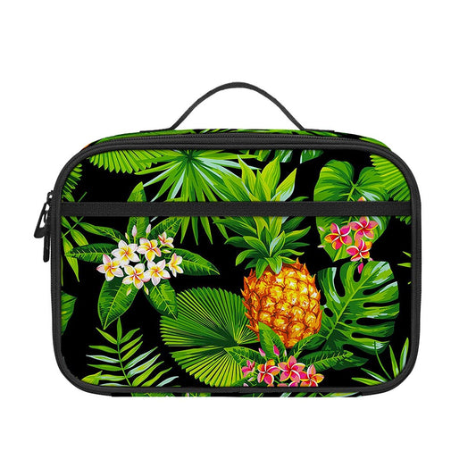 Black Hawaiian Pineapple Pattern Print Portable Lunch Bag