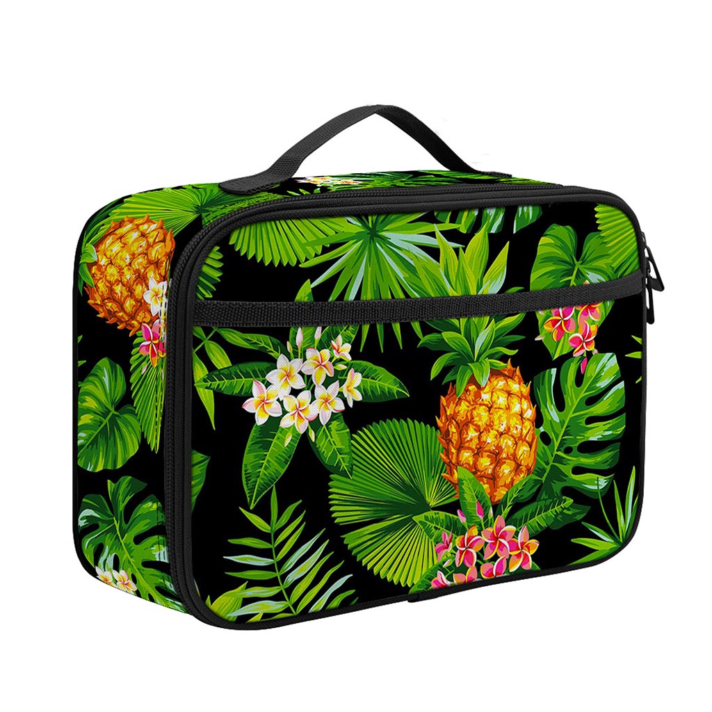 Black Hawaiian Pineapple Pattern Print Portable Lunch Bag