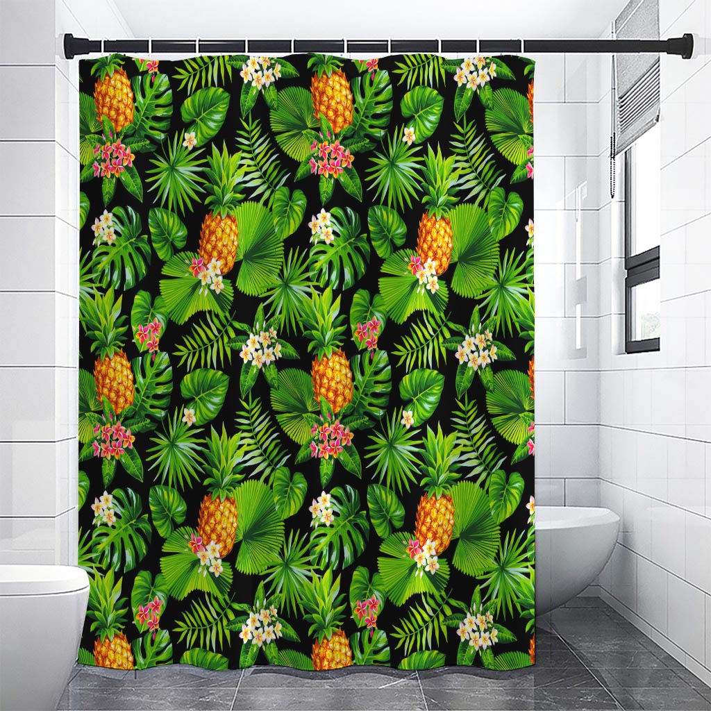 Black Hawaiian Pineapple Pattern Print Premium Shower Curtain
