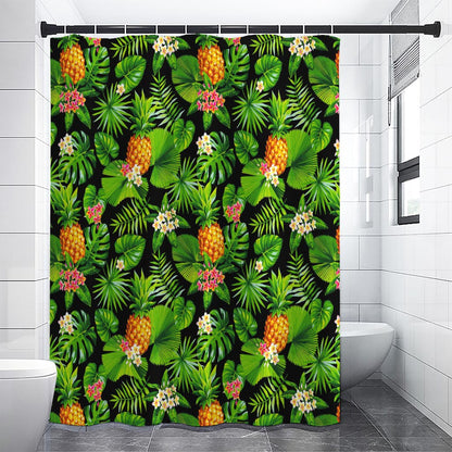 Black Hawaiian Pineapple Pattern Print Premium Shower Curtain