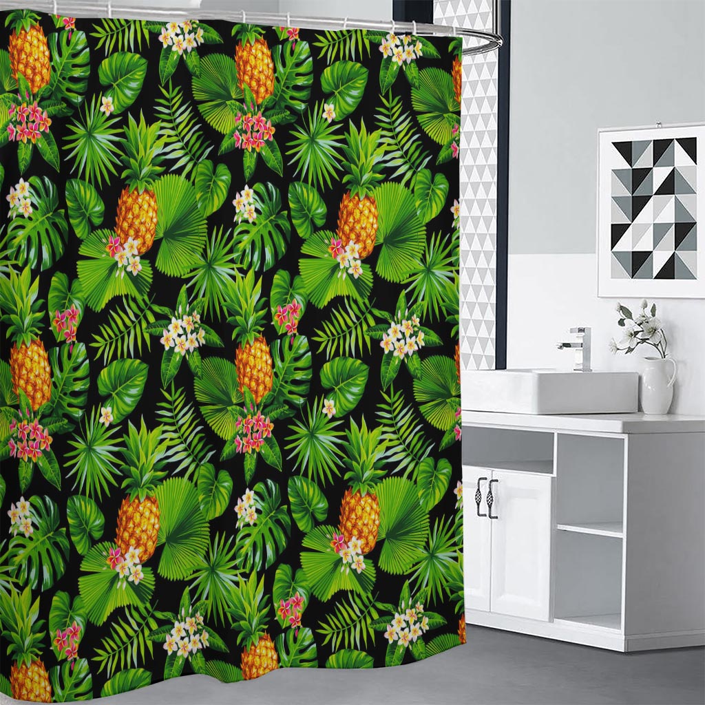 Black Hawaiian Pineapple Pattern Print Premium Shower Curtain