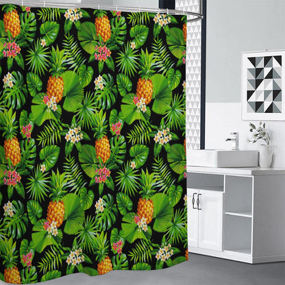 Black Hawaiian Pineapple Pattern Print Premium Shower Curtain