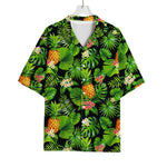 Black Hawaiian Pineapple Pattern Print Rayon Hawaiian Shirt