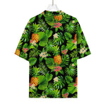 Black Hawaiian Pineapple Pattern Print Rayon Hawaiian Shirt