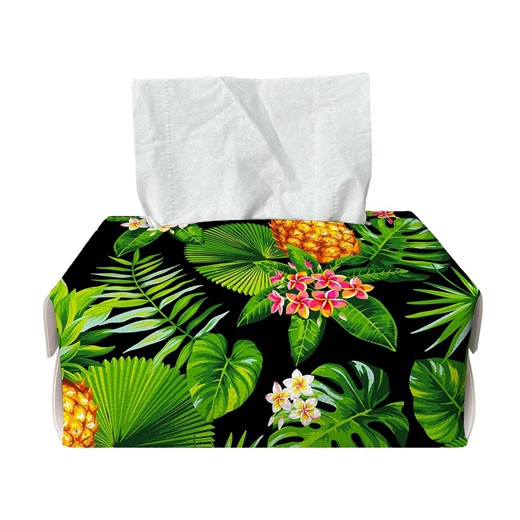 Black Hawaiian Pineapple Pattern Print Rectangle Tissue Box Cover