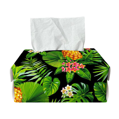 Black Hawaiian Pineapple Pattern Print Rectangle Tissue Box Cover