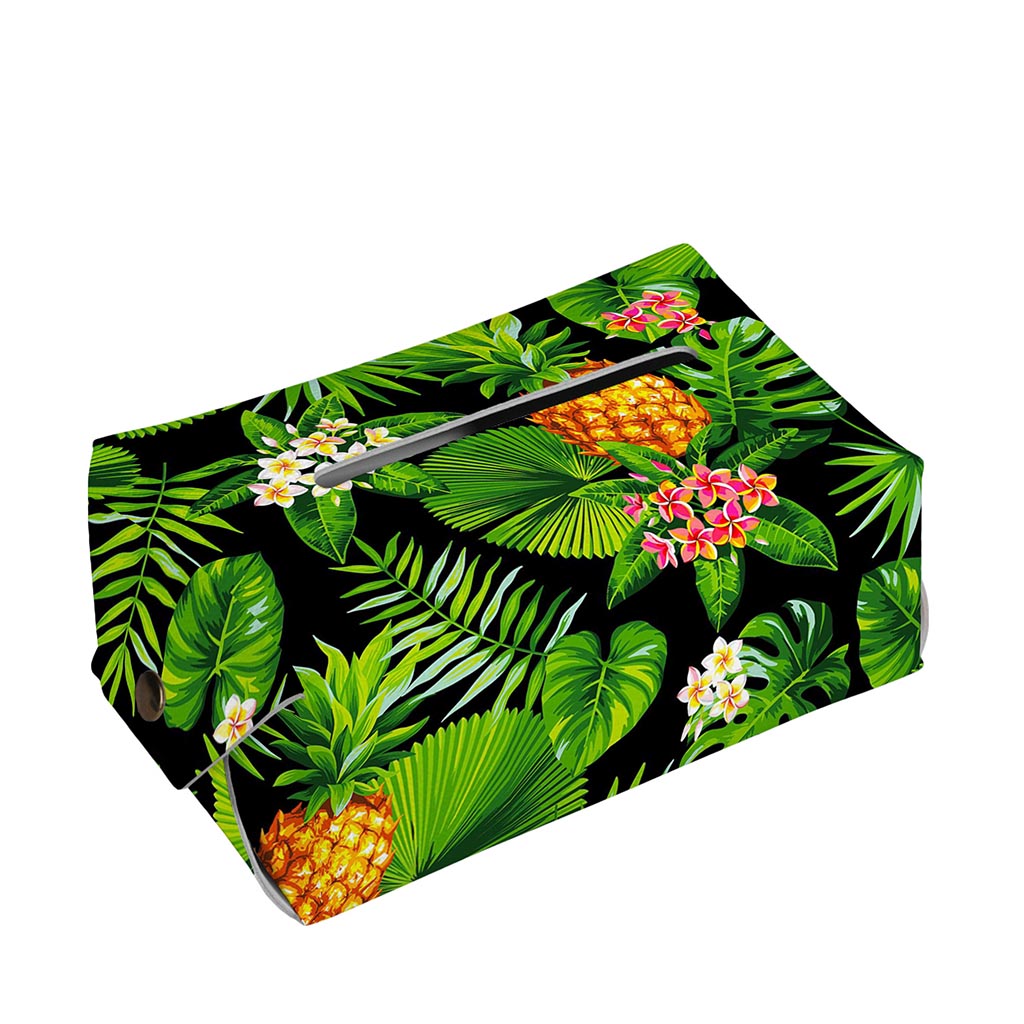 Black Hawaiian Pineapple Pattern Print Rectangle Tissue Box Cover