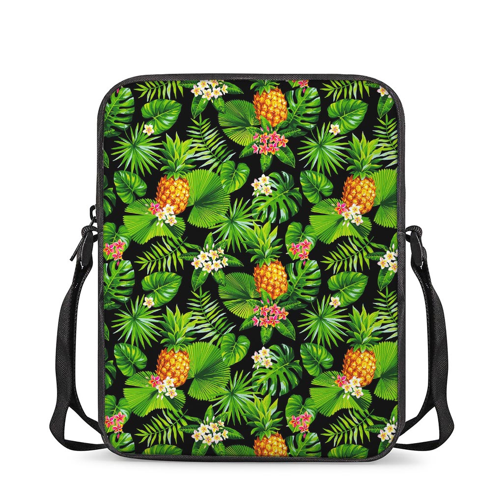 Black Hawaiian Pineapple Pattern Print Rectangular Crossbody Bag