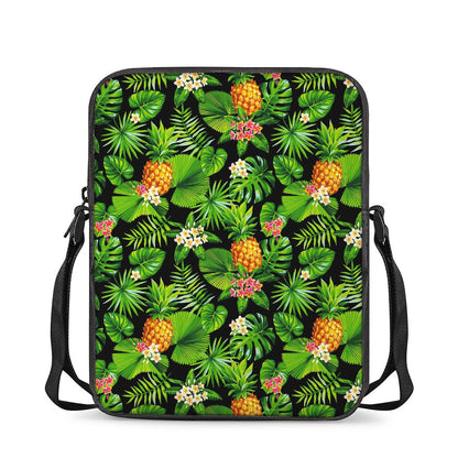 Black Hawaiian Pineapple Pattern Print Rectangular Crossbody Bag
