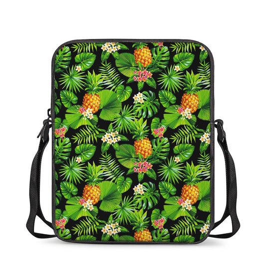 Black Hawaiian Pineapple Pattern Print Rectangular Crossbody Bag
