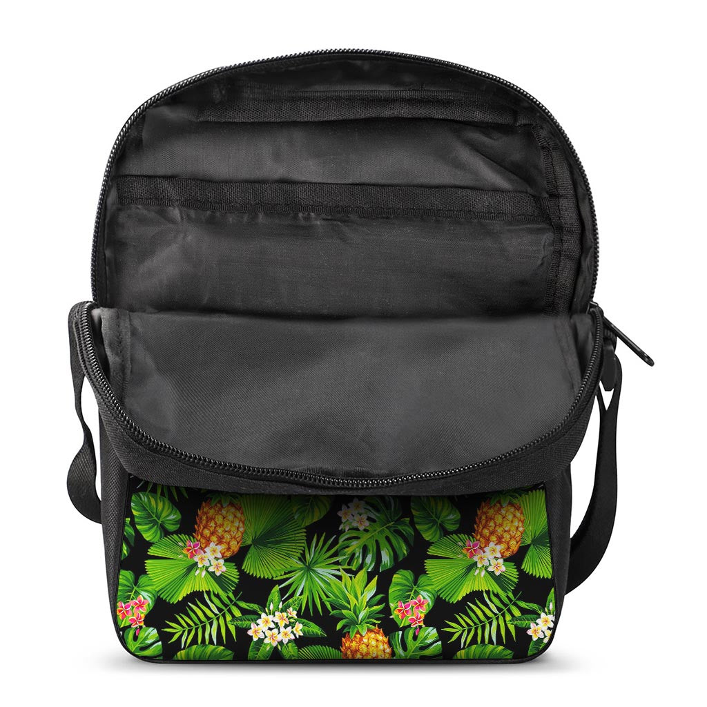 Black Hawaiian Pineapple Pattern Print Rectangular Crossbody Bag