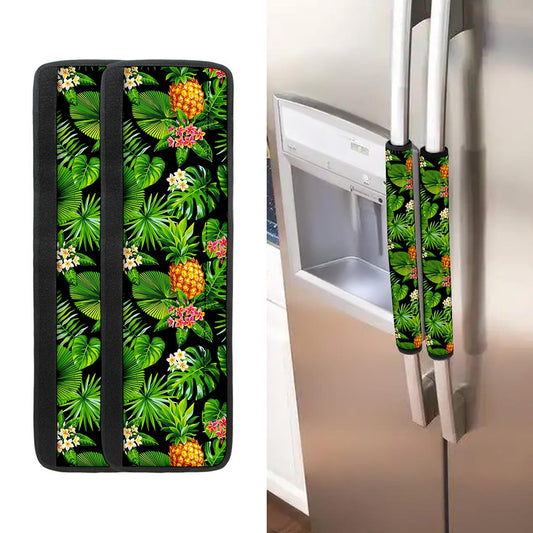 Black Hawaiian Pineapple Pattern Print Refrigerator Handle Covers