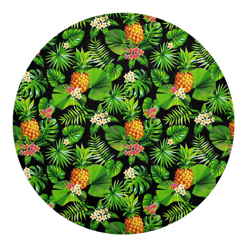 Black Hawaiian Pineapple Pattern Print Round Blanket