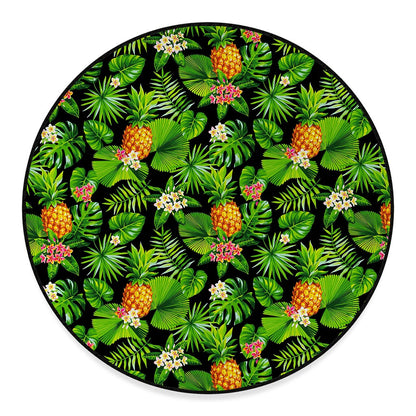 Black Hawaiian Pineapple Pattern Print Round Floor Mat