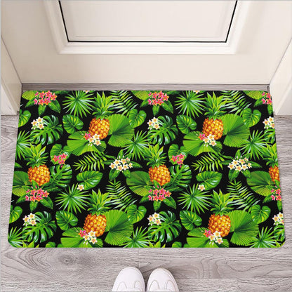 Black Hawaiian Pineapple Pattern Print Rubber Doormat