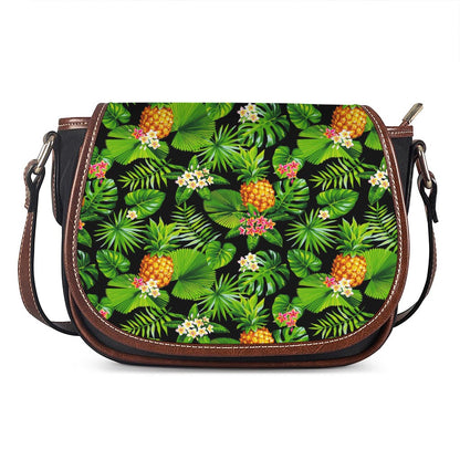 Black Hawaiian Pineapple Pattern Print Saddle Bag