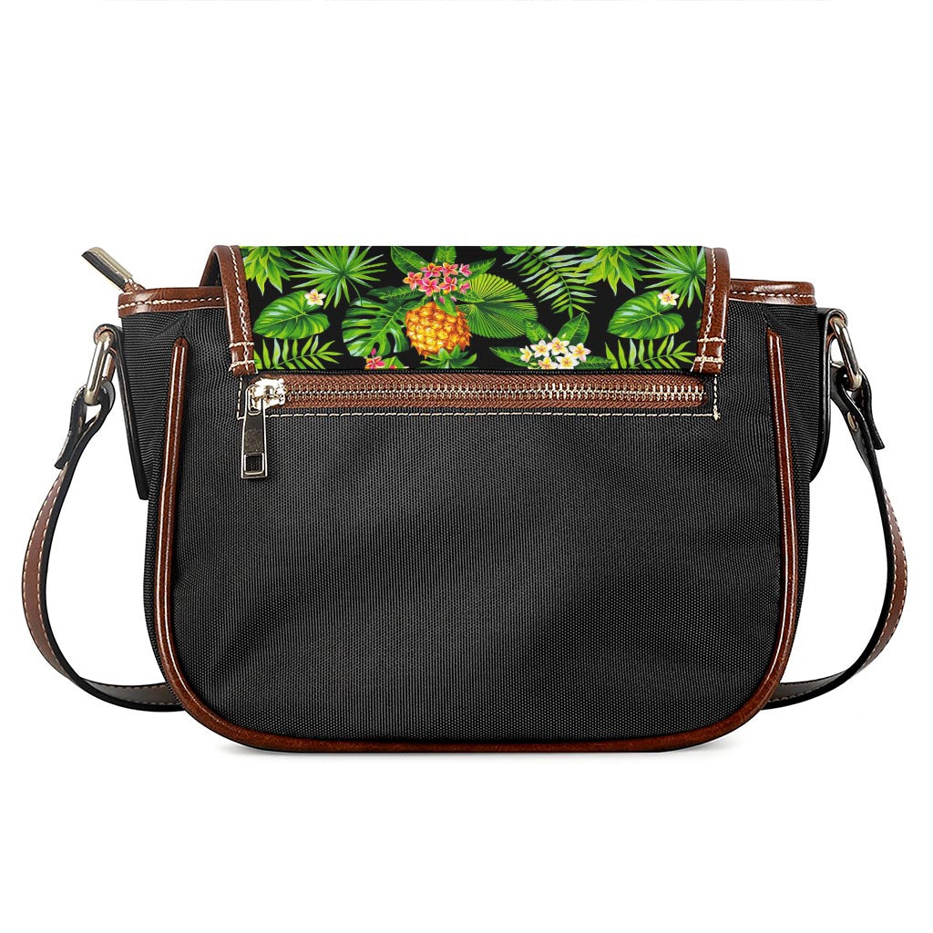Black Hawaiian Pineapple Pattern Print Saddle Bag