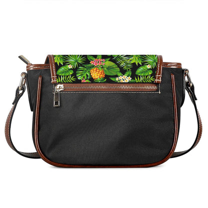 Black Hawaiian Pineapple Pattern Print Saddle Bag