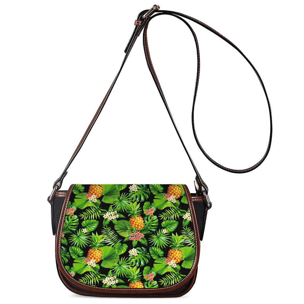 Black Hawaiian Pineapple Pattern Print Saddle Bag
