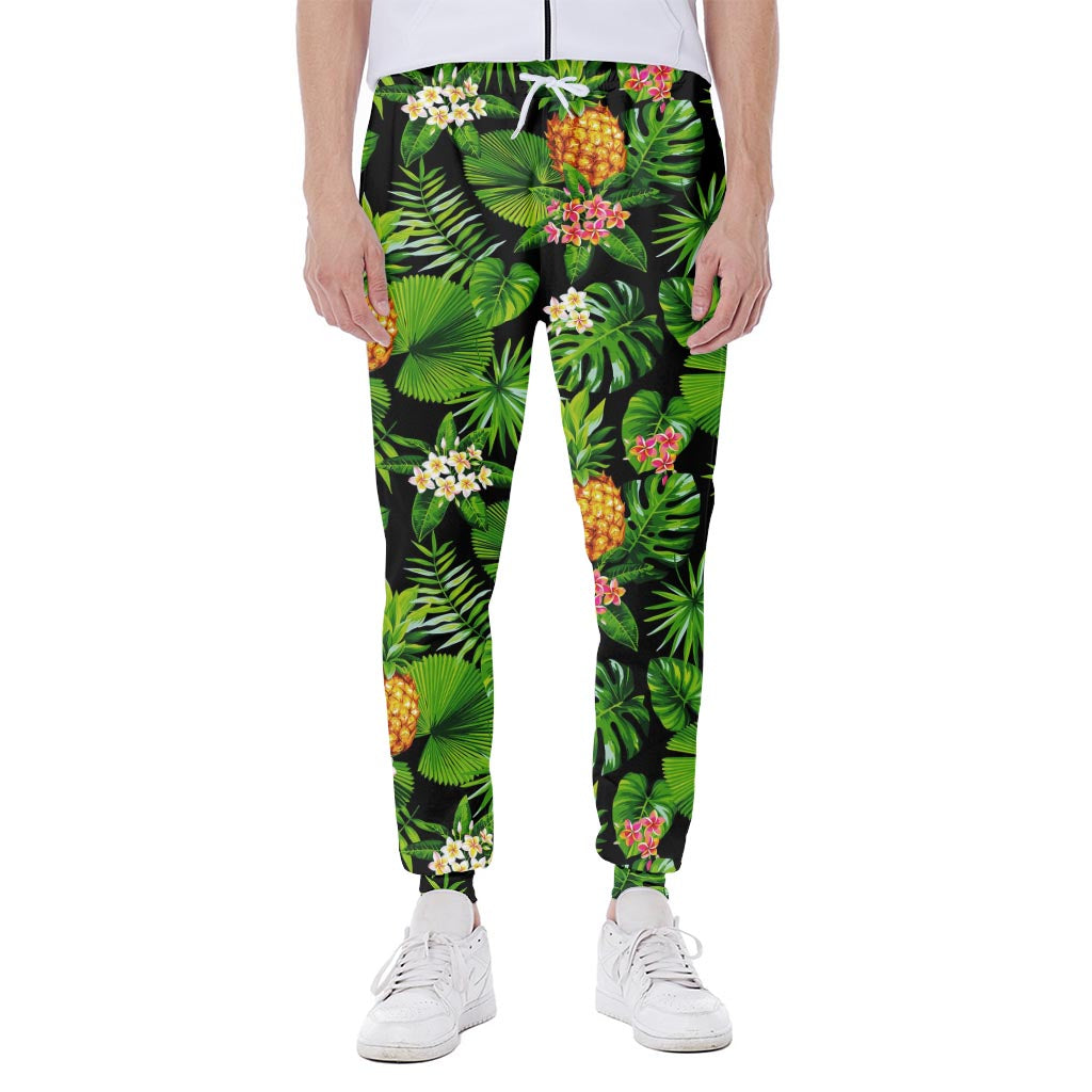 Black Hawaiian Pineapple Pattern Print Scuba Joggers
