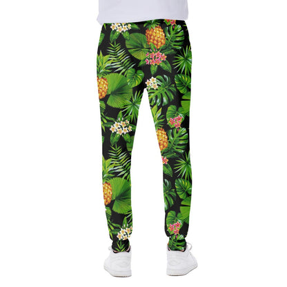 Black Hawaiian Pineapple Pattern Print Scuba Joggers